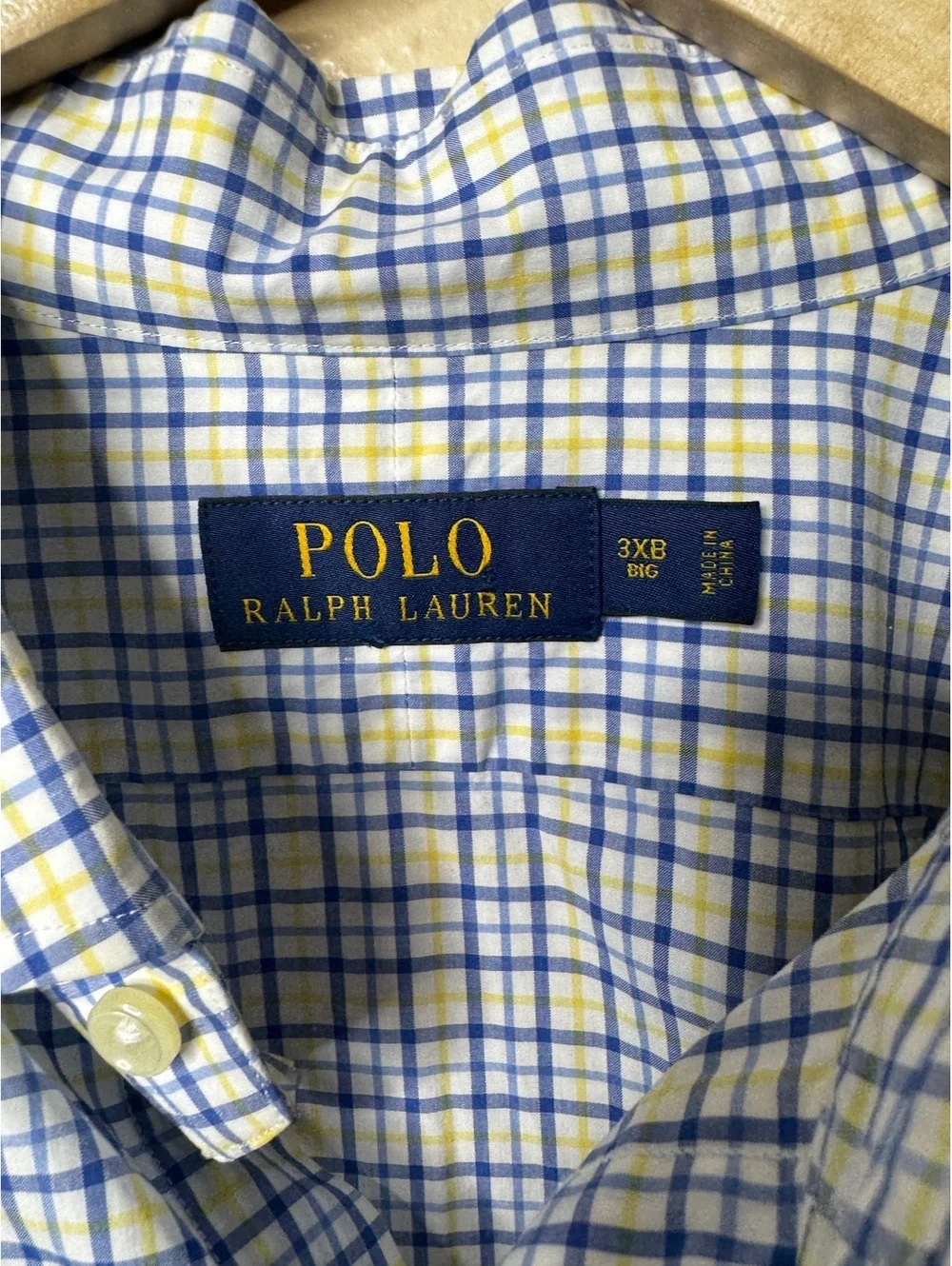 Polo Ralph Lauren Men’s 3XB Big Blue Yellow Plaid Cotton Long Sleeve Shirt